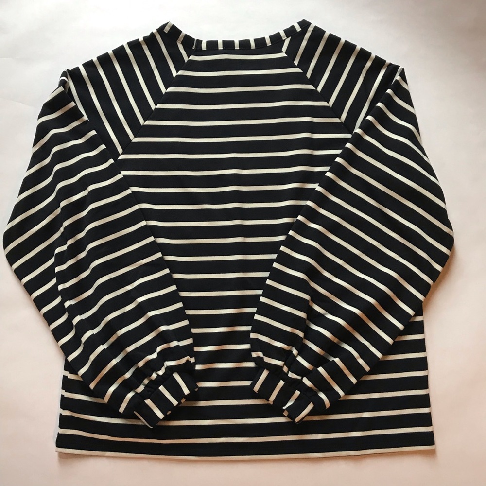 Anne Klein Balloon Sleeves Stripe Top Navy - Picture 2 of 11